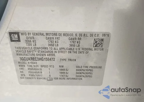 2017 Chevrolet Silverado 1500 1Lt z USA, uszkodzony, nr VIN 3GCUKREC3HG158472